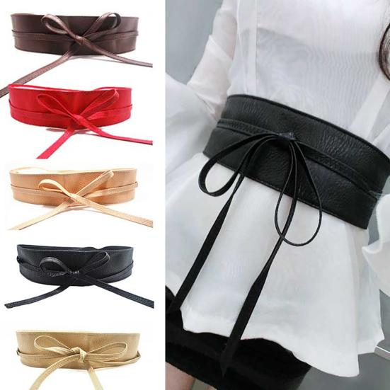 Waist Belt Firm Soft Faux Leather Self Tie Wide Waist Band for Women