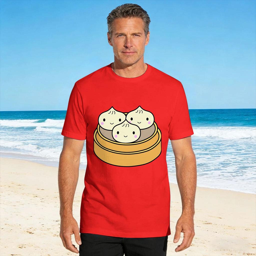 Kawaii Dim Sum Chinese Food Dumpling Xiao Long Bao Tshirt Summer Harajuku Tshirts 100 Cotton Crew Neck Tees Vintage Tshirt