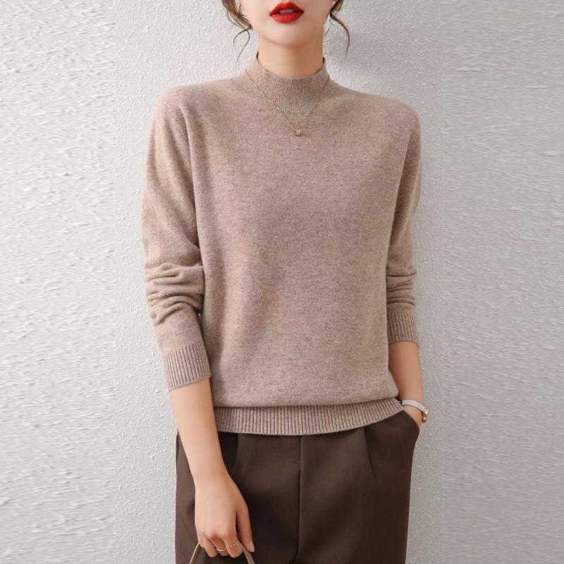 Women's Autumn/Winter Wool Sweater - Half-High Round Neck, Warm Knit Pullover, Ideal Base Layer
