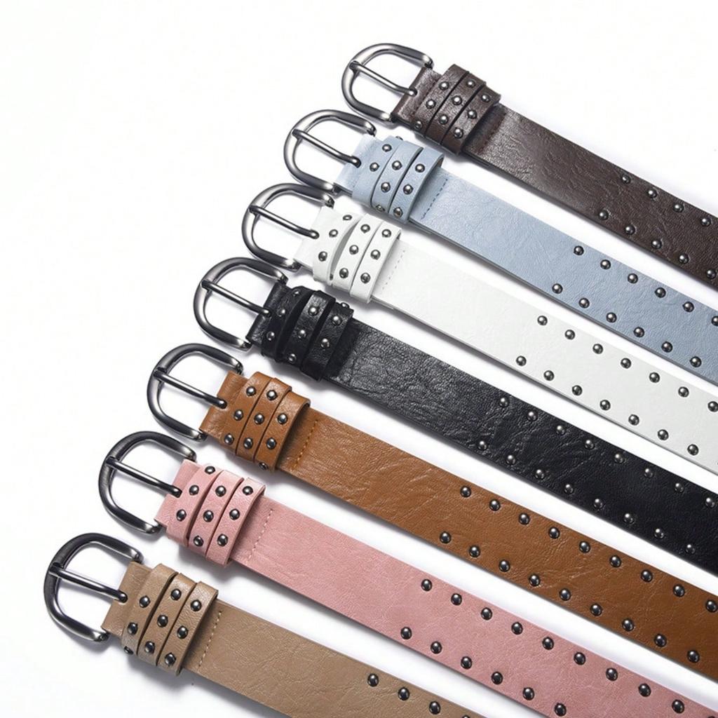 Hip Hop Belt Women's Wide Waistband Y2k Belt Punk Style Willow Nail Black Versatile Casual Pants Belt