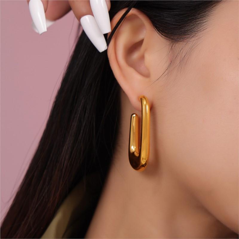 Hyperbole Stainless Steel Chunky Hoop Earrings For Women Gold Silver Color Smooth Women's Large Big Stud Earring Girls Ear Rings