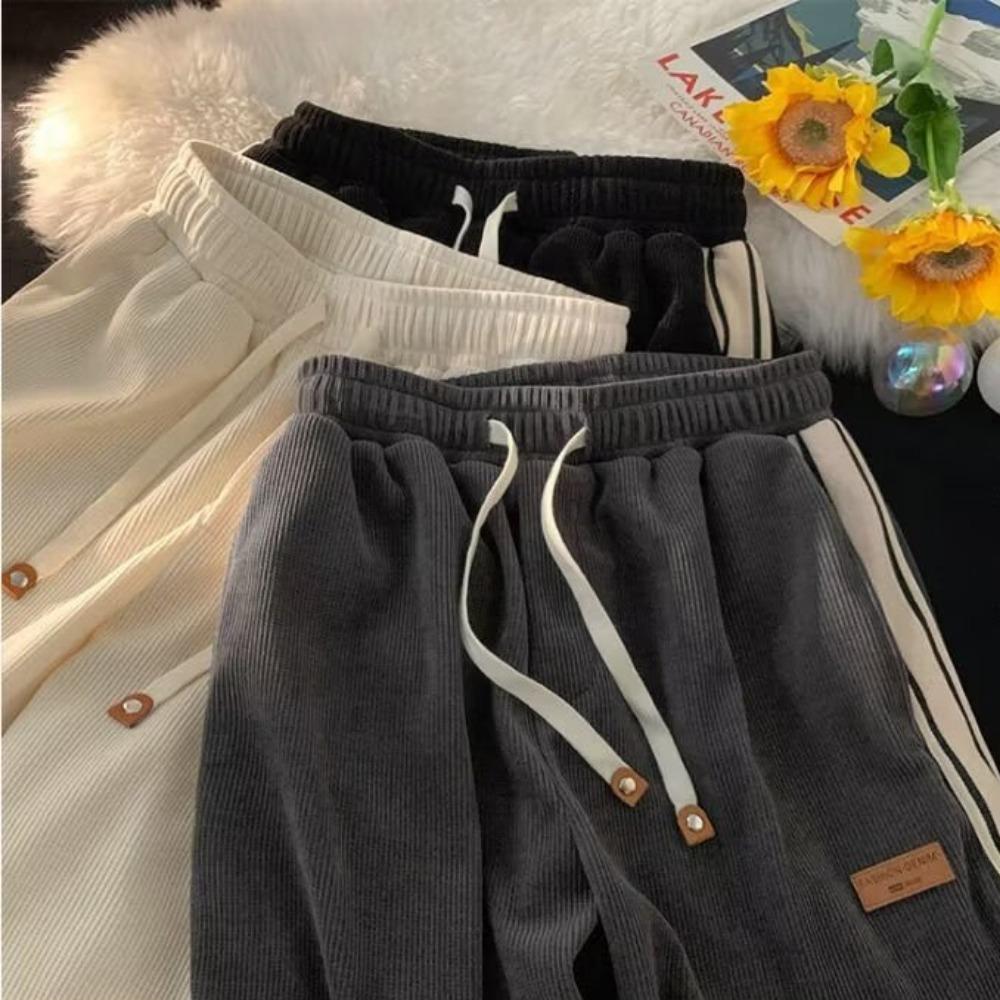 Trendy Corduroy Men's Pants Loose-fit Casual Style American Vintage Fleece-lined Sweatpants Autumn Season