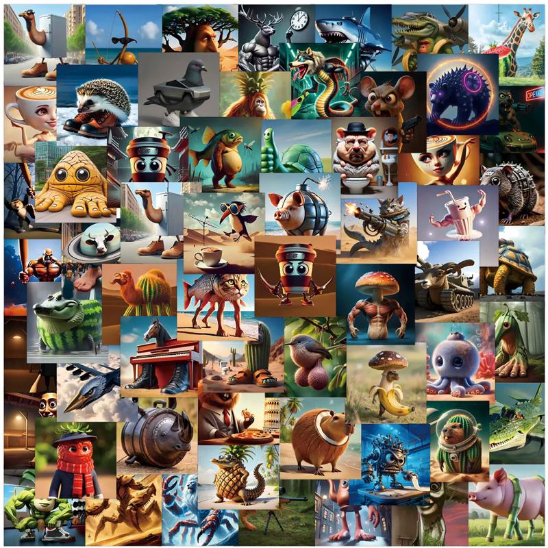 

80 ШТ. Італійські Наклейки Brainrot Tung Tung Tung Sahur Tralalero Tralala AI Абстрактна Тварина Водонепроникні DIY Наклейки для Декору