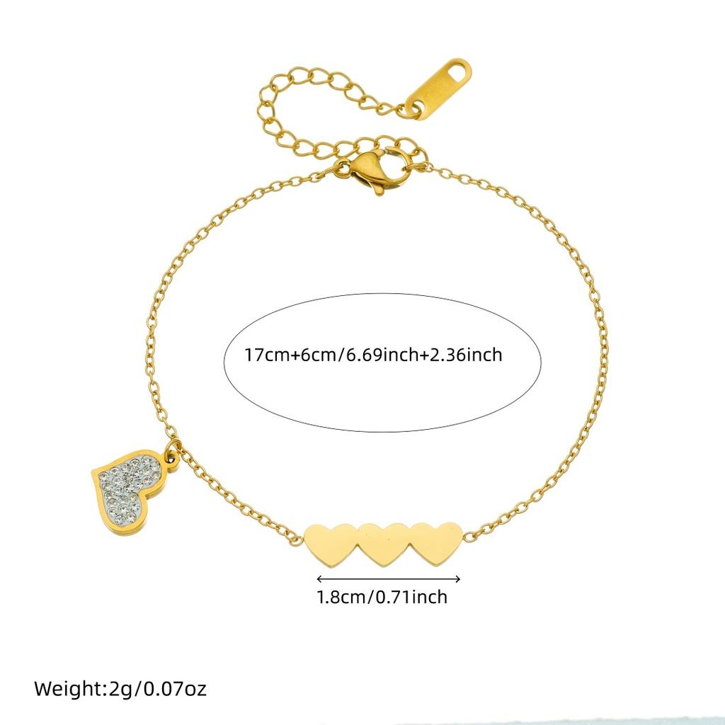 316L Stainless Steel Romantic Zircon Inlay Heart Splicing Design Bracelet Women Elegant Temperament Jewelry Party Gift
