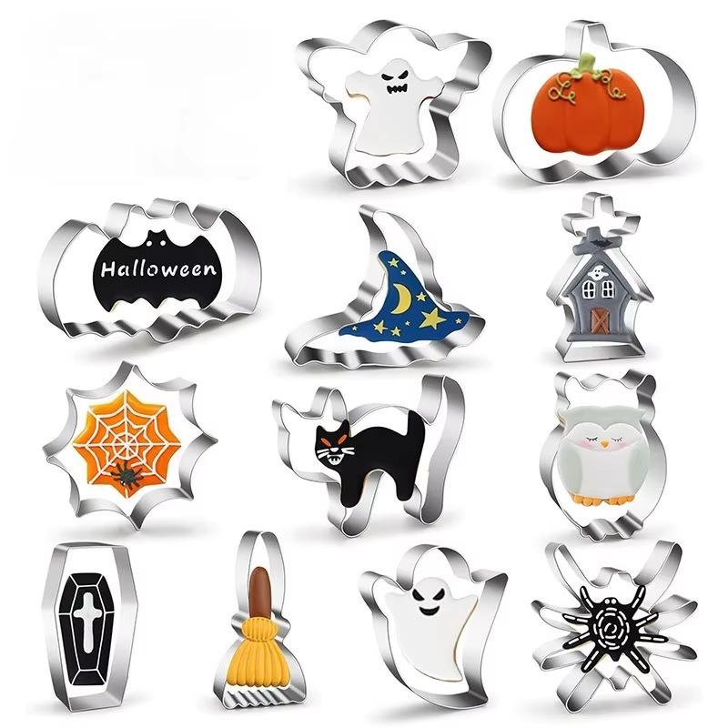 Stainless Steel Halloween Cookie Cutters Set with Bat Pumpkin Ghost Shapes for Baking Biscuits, Ideal Kitchen Baking Tools