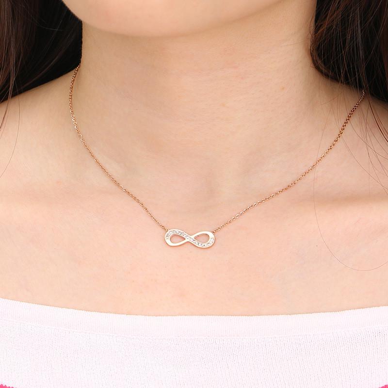 Necklace Hollow Figure 8 Inlaid Rhinestone Pendant Titanium Steel