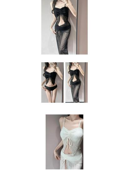 2025 Trendy Three-Piece Bikini Set: Long Dress, High-Waisted Bottoms, Perfect for Vacation or Hot Springs