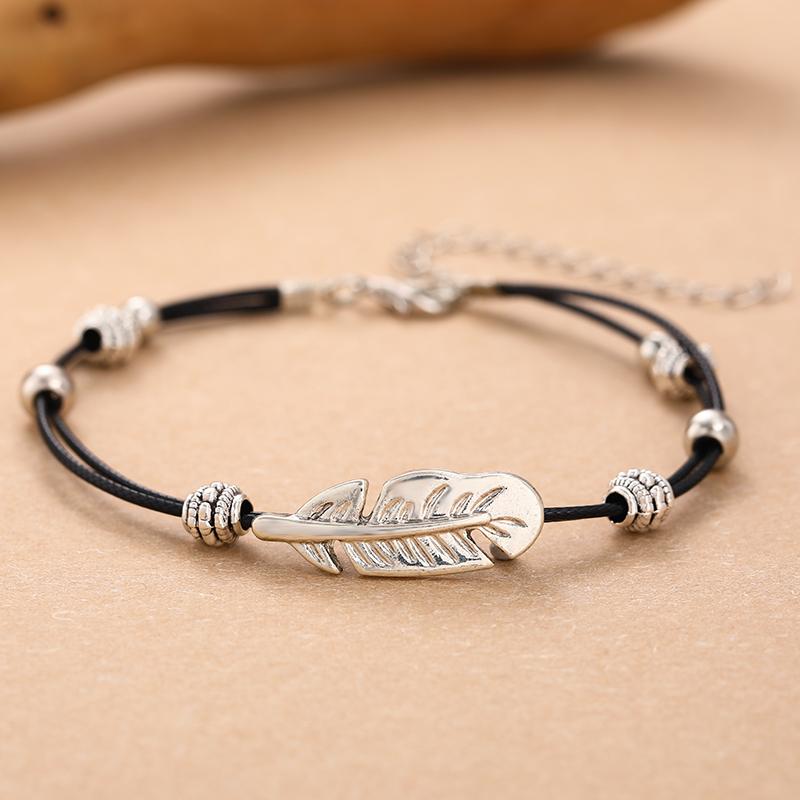 

Богемский браслет на ногу из искусственной кожи с плетеным шнуром и перьями для женщин и мужчин, этнический стиль, состаренный, для отпуска, пляжной вечеринки, с цирконом, подарки