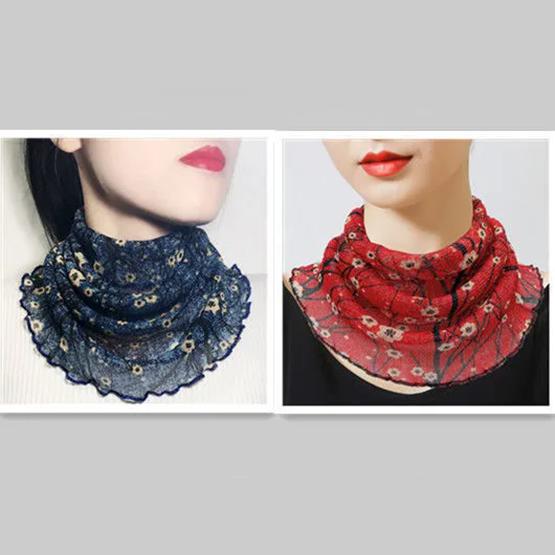 WTEMPO Elegant Fashion Women's Four Seasons Floral Printed Silk Scarves Retro Versatile Casual Detachable Collar Scarves