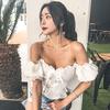 Boho Sexy Summer Crop Top Dámské topy a halenky Plážová košile s nabíraným rukávem mimo rameno