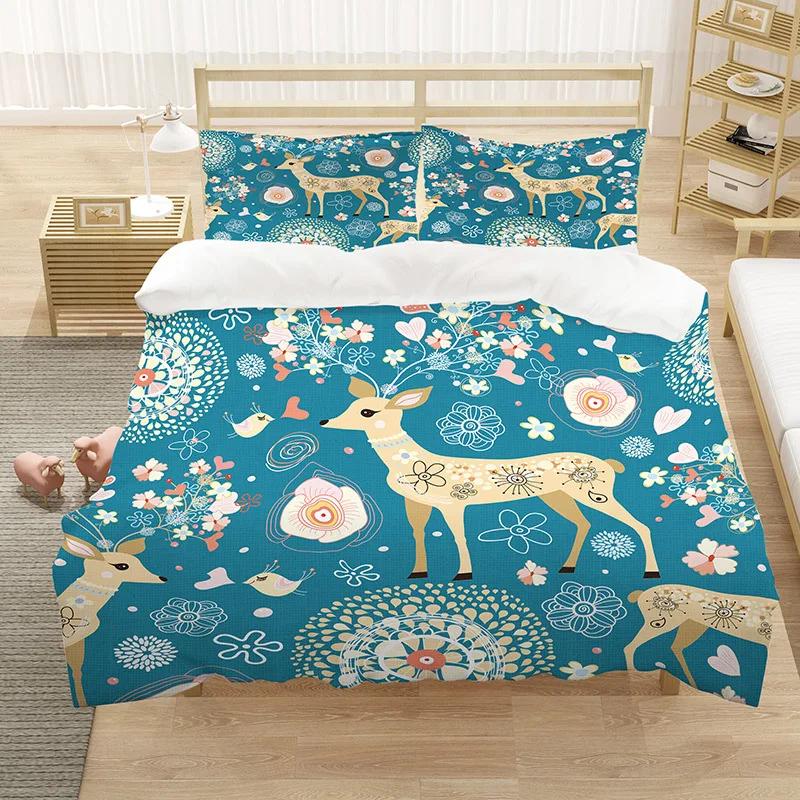 Cartoon King Queen Duvet Cover Cute Animals Bedding Set Kids Boys Girls Octopus Starfish Blue Soft 2/3pcs Polyester Quilt Cover