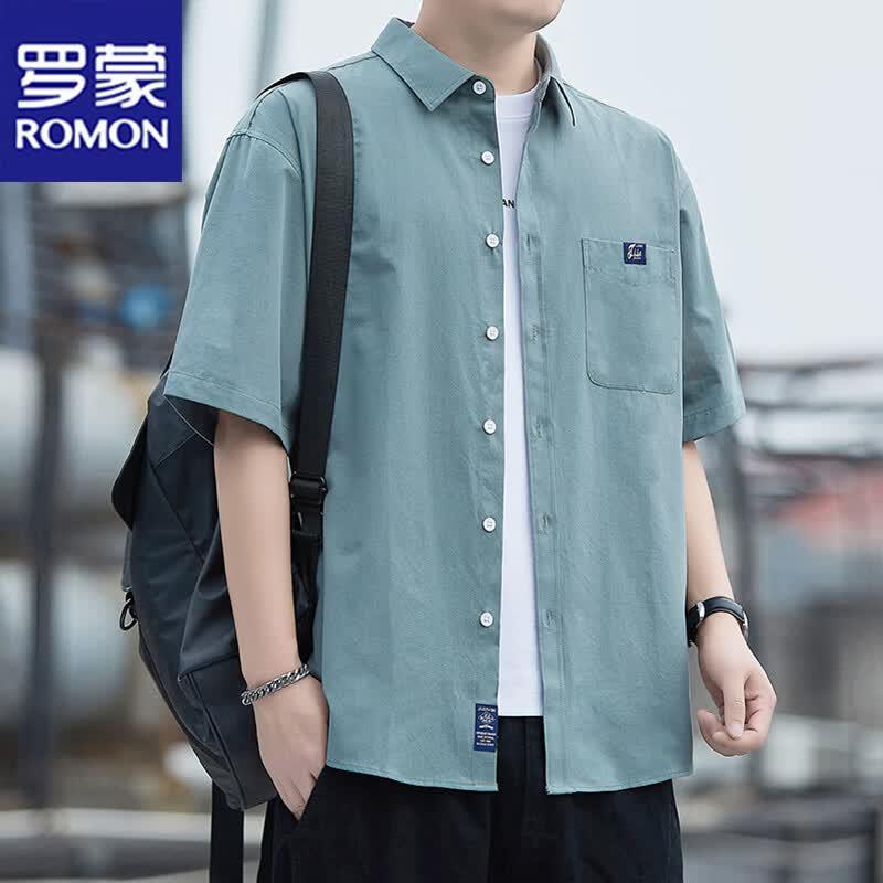ROMON Men s Casual Wrinkle-Free Short Sleeve Shirt 3XL