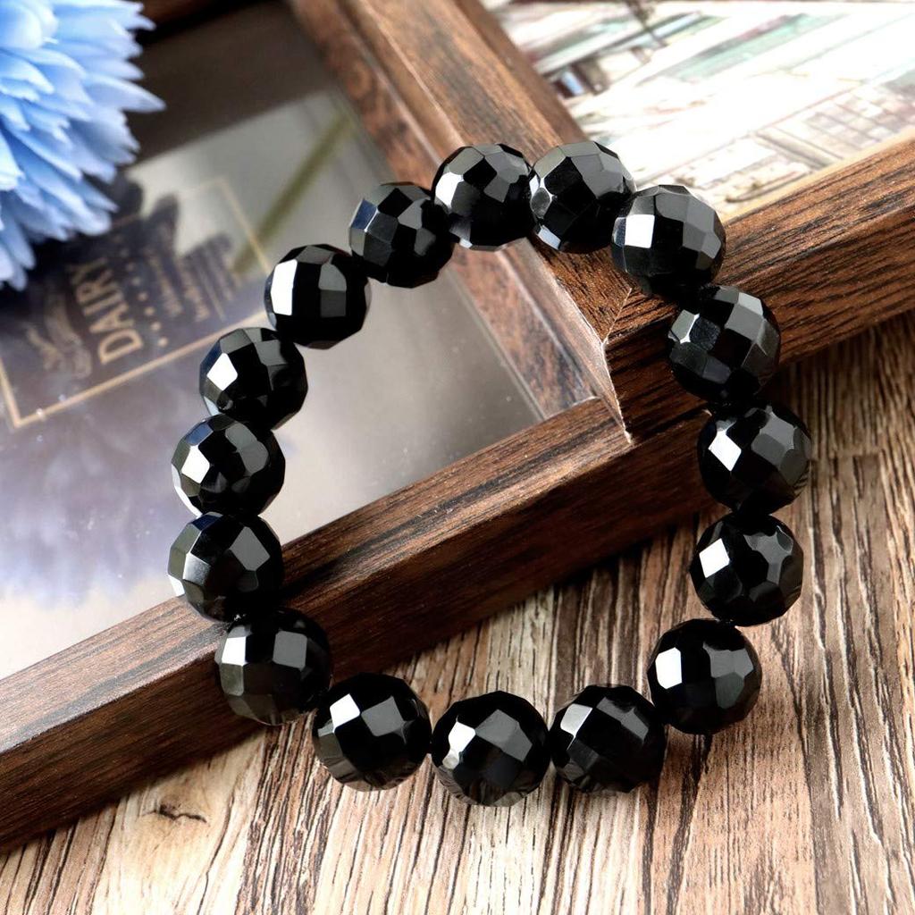Bracelet for Men and Black Natural Power Inner circumference 19cm [GOLD STONE] Women, Onyx, Agate, Stone, Stone, 64-facet cut, 12mm, approx.