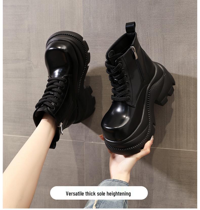 Women's Autumn 2025 Thick-Soled Hidden Heel Martin Boots - Slimming Ankle Design with Soft Sole