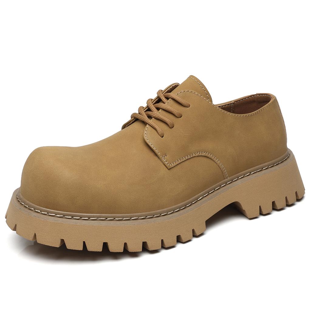 Skórzane buty z okrągłym noskiem męskie letnie casualowe podwyższające retro buty derby z dużym noskiem żółte platformowe buty Martin męskie niskie