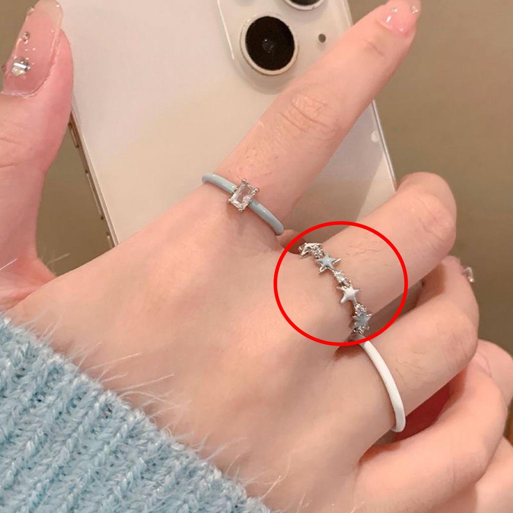 Zirkonblauer Drip-Glasur Sternring: Damen Offener Zeigefinger Set