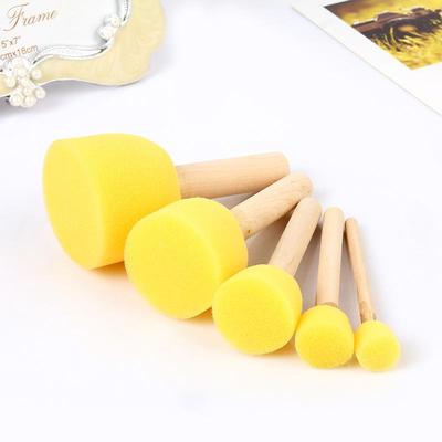 5-Piece Children's Mushroom Sponge Stamps with Round Wooden Handles - DIY Painting and Arts Tool for Early Education and Crafting.