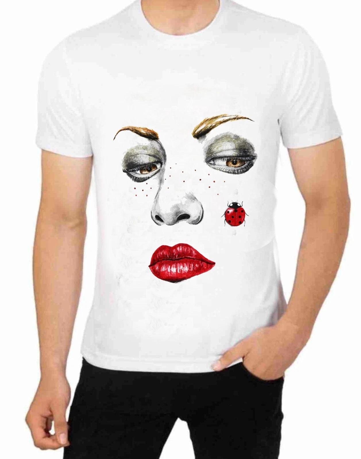 Female Red Lips Big eyes Beautiful Face Art T-Shirt 2XL
