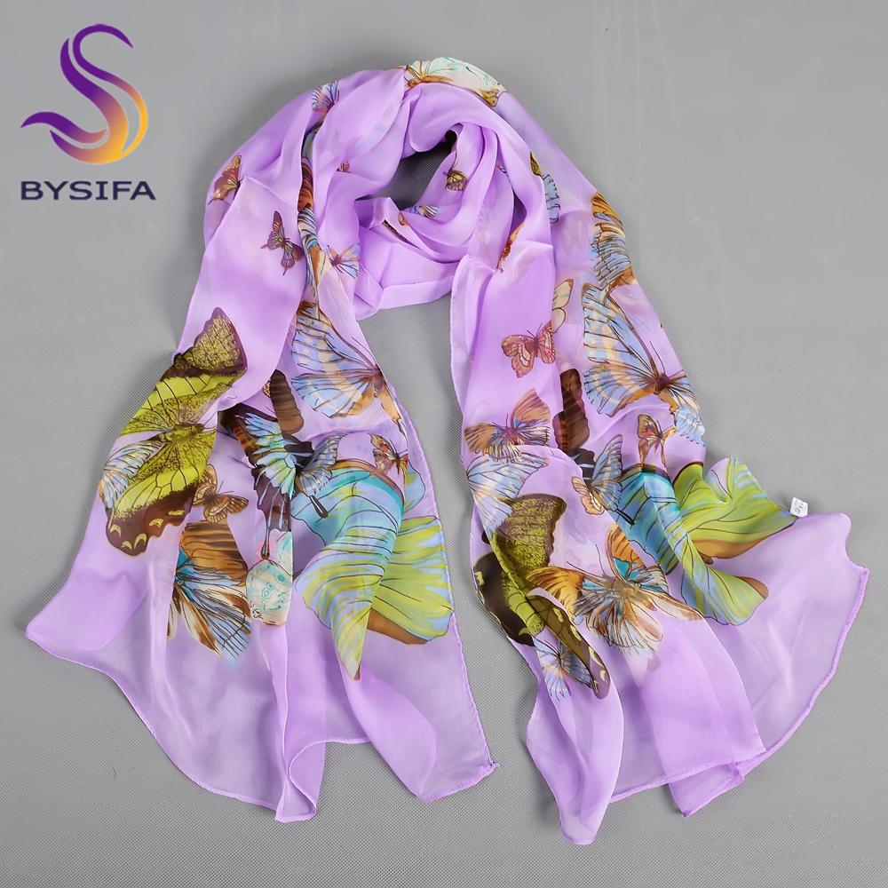 Purple Butterfly Print Chiffon Silk Scarf 160*55cm-Luxury Mulberry Silk Shawl For Women,Lightweight&Soft,Mother's Day Gift