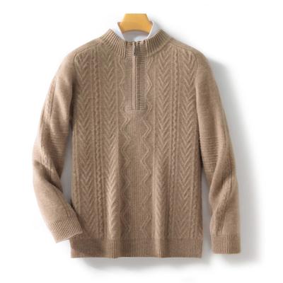 New Autumn and Winter Youth Men's Pure Wool Zipper Collar Knitted Warm Sweater Half Zipper Pullover Knitted Sweater