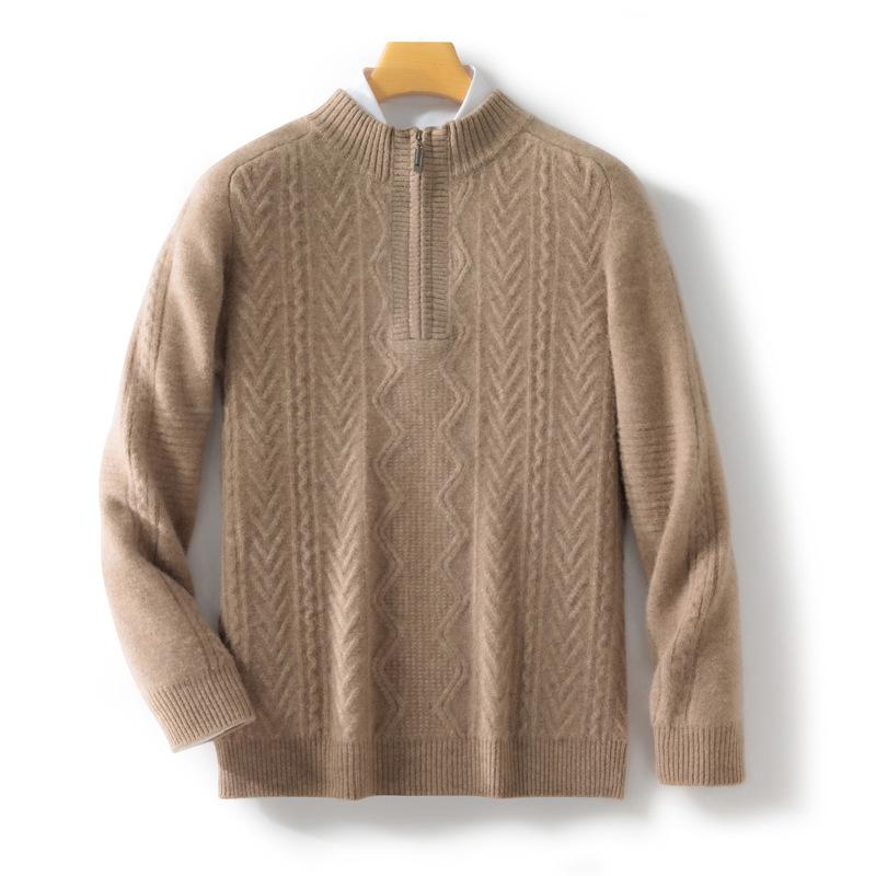 New Autumn and Winter Youth Men's Pure Wool Zipper Collar Knitted Warm Sweater Half Zipper Pullover Knitted Sweater