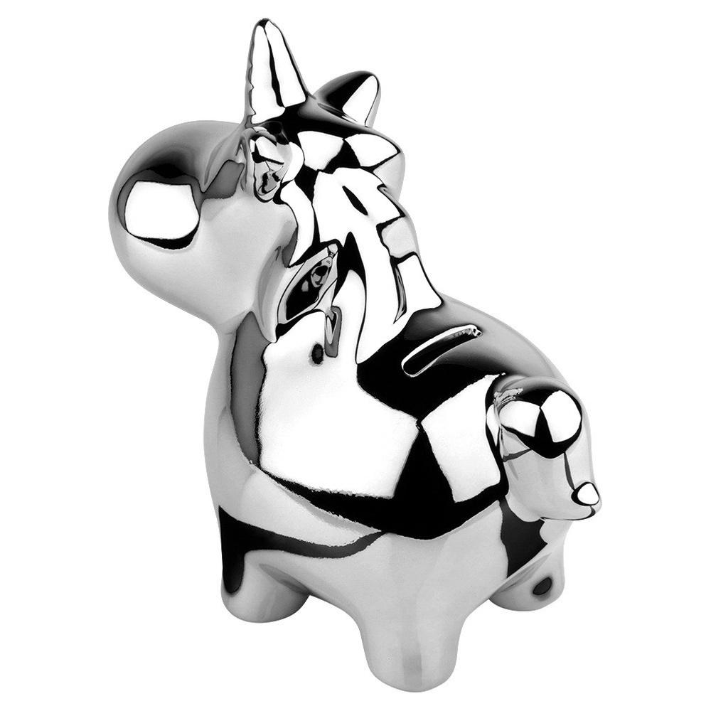 Ceramic piggy bank, silver mirror finish, 18x10.5 cm