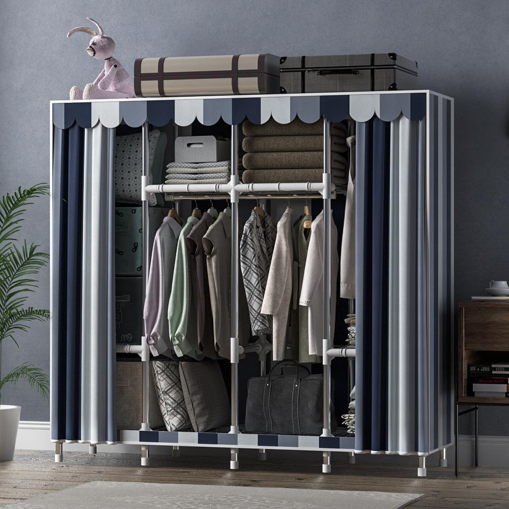 Simple Wardrobe Assembly Cloth Hanger Oxford Fabric Household Combination Thickened Steel Pipe Assembly Dustproof Cloth Wardrobe