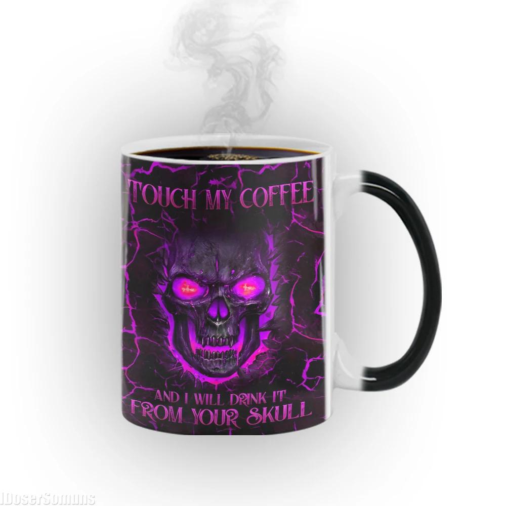 Color Changing Cups Touch My Coffee Mug 11oz 3D Fire Skull Black Ceramic Coffee Mug Halloween Gift Mug Gamer Husband Tea Cup