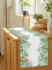 Summer Tropical Monstera Leaf Linen Table Runner Holiday Party Decor Reusable Kitchen Dining Table Runner Wedding Decorations