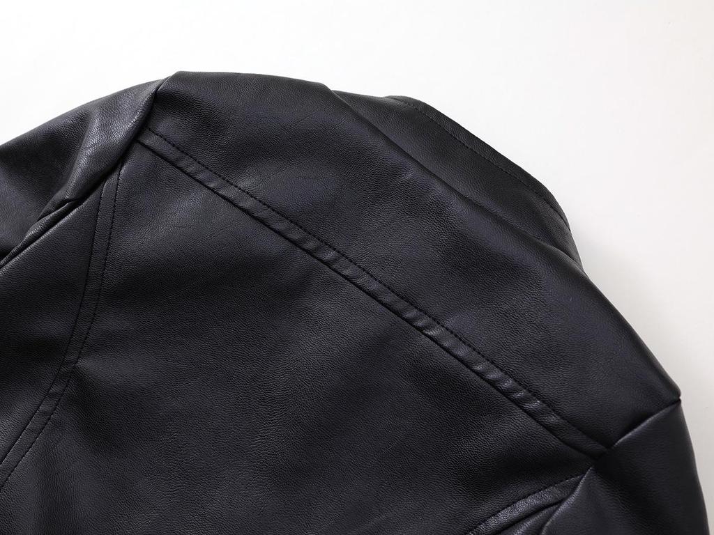 Kids' Korean-Style Leather Motorcycle Jacket - Long-Sleeve, Stand Collar, Autumn 2025 Collection