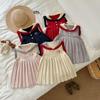 Autumn Academy Knitted Dress - Girls' Korean-Style Navy Collar Sweater Vest Dress