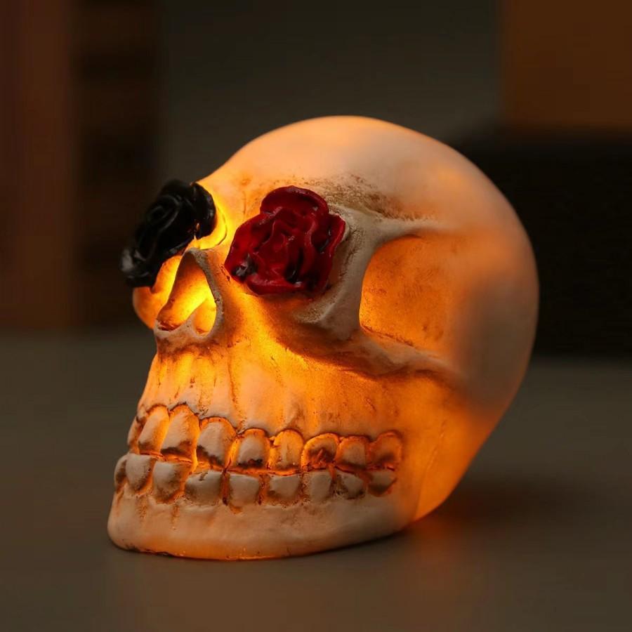 Halloween Skull Decoration Flower Rose Glowing LED Skull Shape Decoration Desktop For Terror Skull Party Home Outdoor Decor