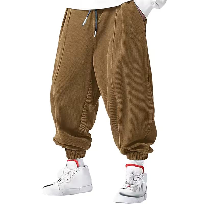Men's Sports Jogging Corduroy Solid-color Tapered-leg Casual Pants with A Drawstring Elastic Waistband Men Cargo Pants