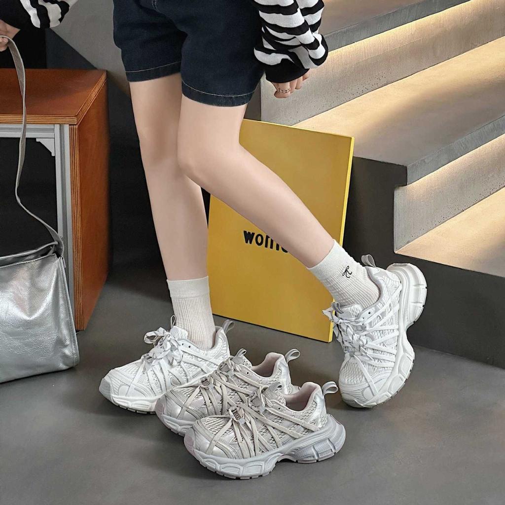 European Four Seasons Mesh Fancy Strap Dad Shoes Women's Spring and Summer 2025 New Thick-soled Breathable Lightweight Sneakers
