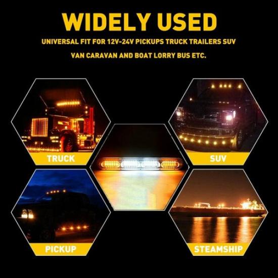 Amber White LED Emergency Warning Hazard Flash Strobe Light Bar Car Truck 2Pc EA