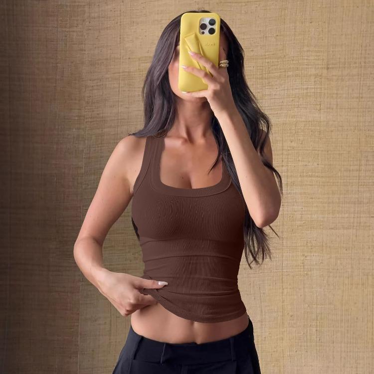Women's Ribbed Tank Top Slim Fit Square Neck Sleeveless Crop Top Casual Basic Vest