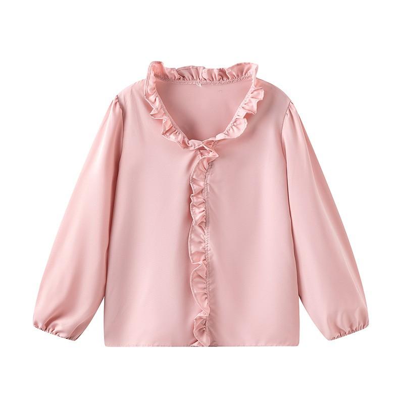 Womens Long Sleeve Blouse With Ruffled Hem Solid Color Office Chic Top 2026