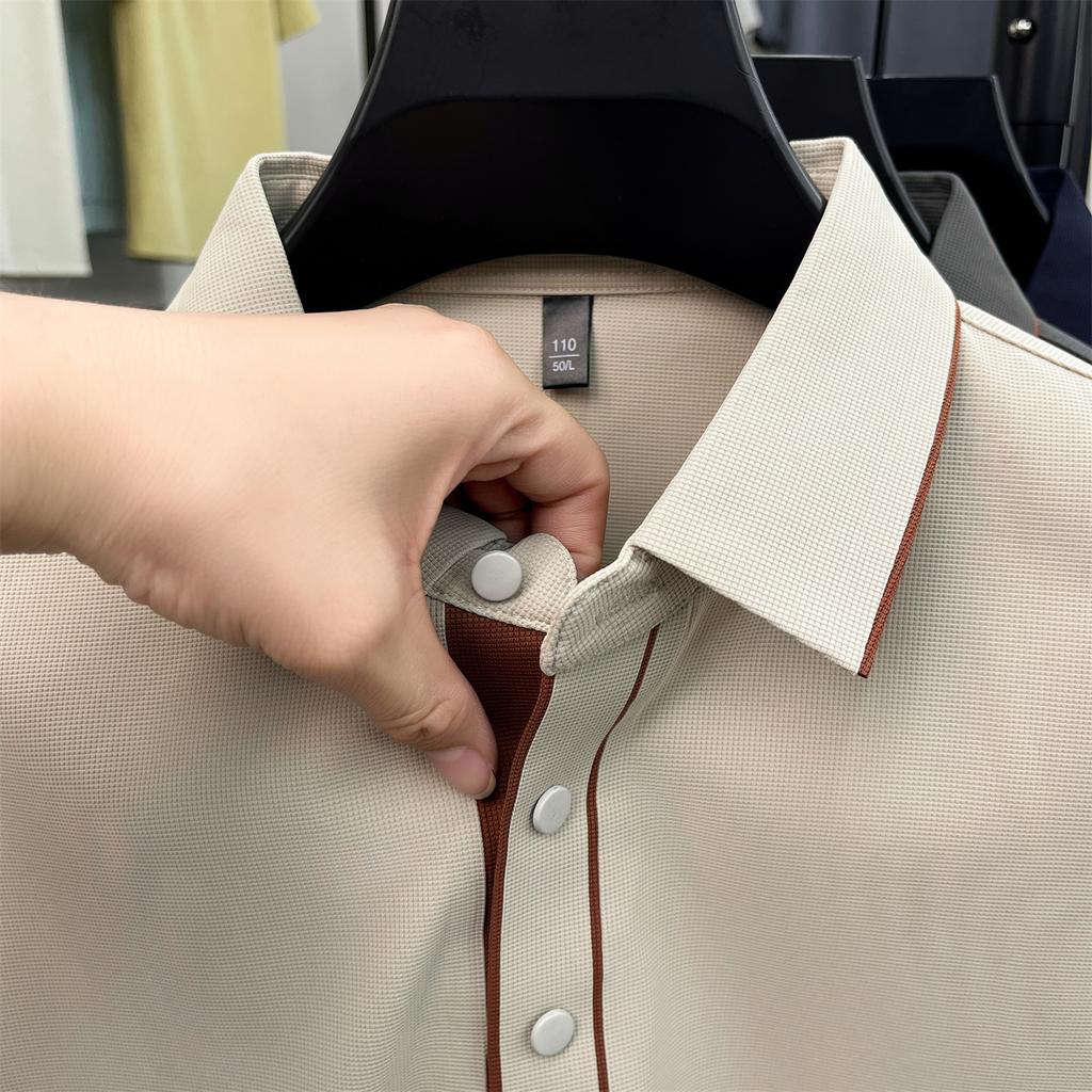 [Top of the Line High Elasticity] Summer Ice Feeling Pearl Floor Hidden Button Men's Casual Polo Shirt