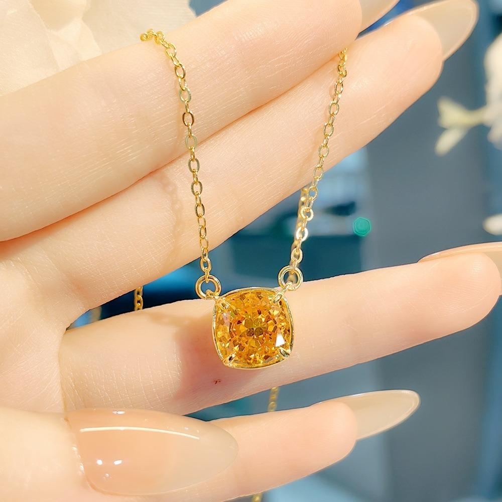 Women Jewelry Set Luxury Yellow Diamond Ice Cut Purple Cushion Pendant Necklace Square Ring Gemstone Earrings