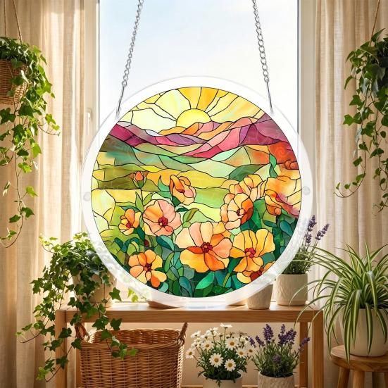 Acrylic Jigsaw Puzzle Suncatcher Large Colorful DIY Sun Catcher Kit for Adults Stained Glass Style Window Hanging Ornament for Home Garden Decor