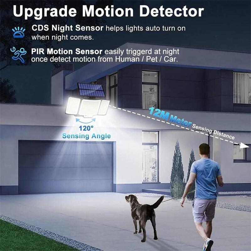Solar Outdoor Lights, IP65 Waterproof Motion Sensor Outdoor Lights, 3 Head Solar Security Flood Lights With Wide Lighting Angle