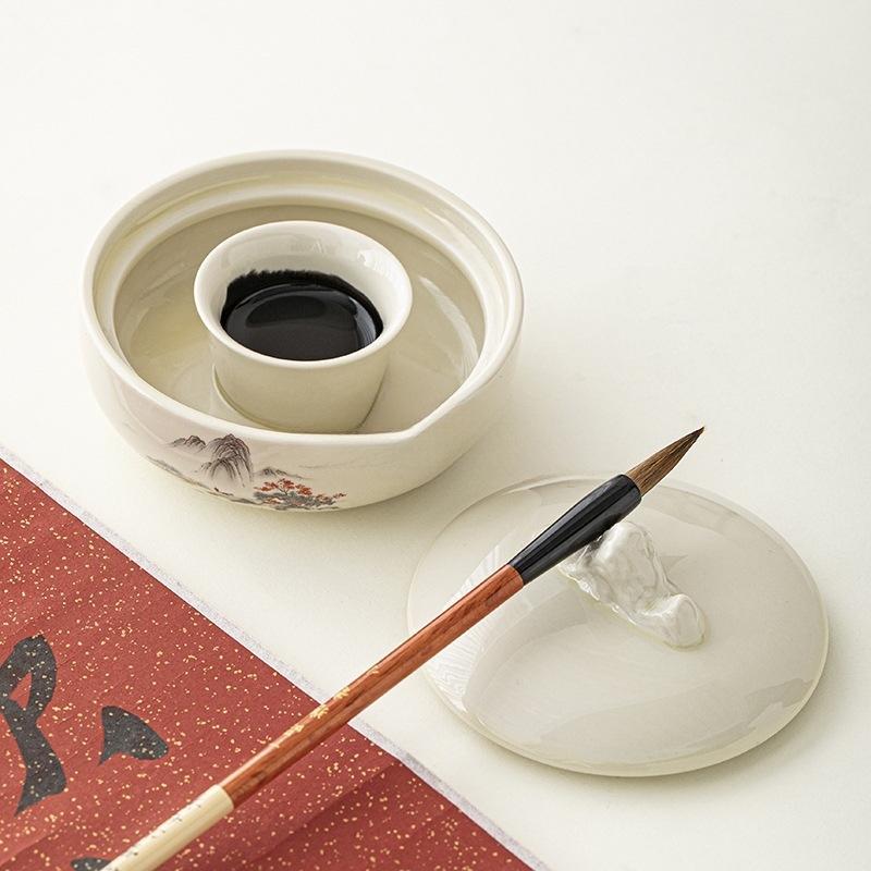 Multifunctional Non-Drying Inkstone Inkwell with Lid for Beginner Calligraphy and Brush Moisturizing