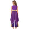 Girls Metallic Patchwork Sleeveless Dress Lyrical Dance Outfit Wide Leg Pants