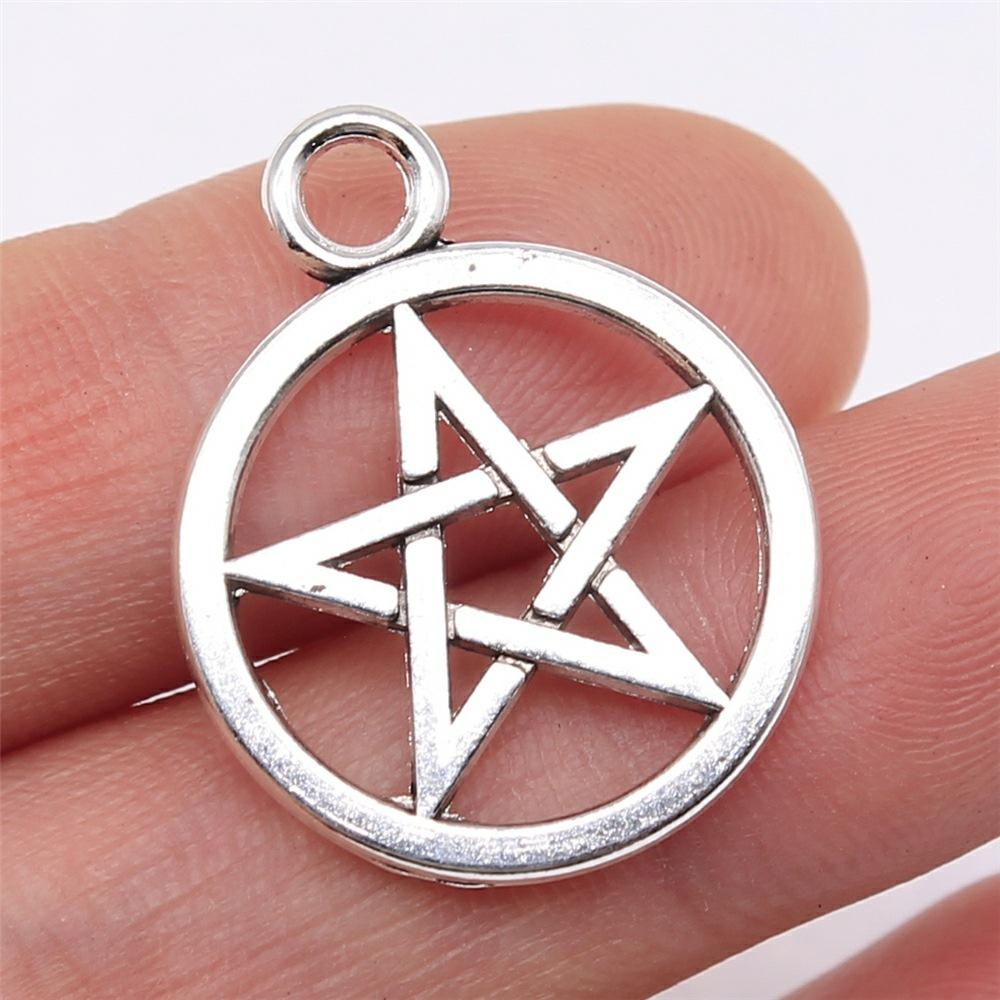 10pcs Charms Witch Star Pentagram Tibetan Bronze Silver Color Pendants Antique Jewelry Making DIY Handmade Craft Pendant