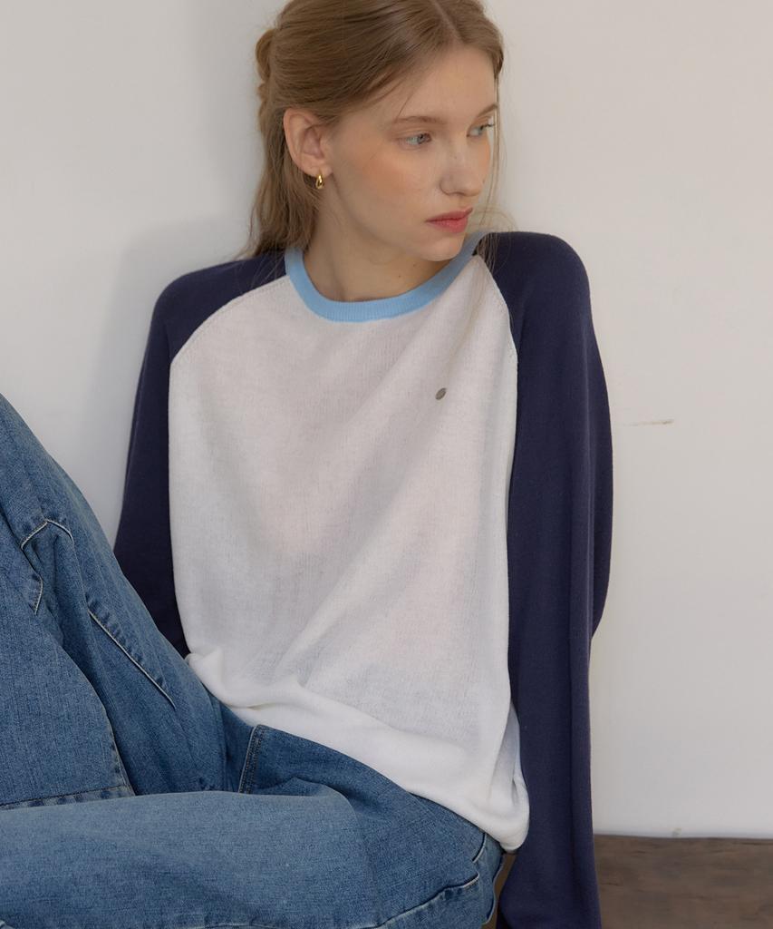OURHOPE Two-Tone Linen Raglan Knit - Navy