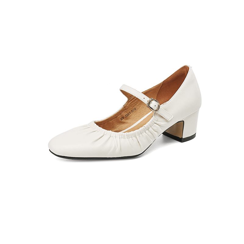 

Krazing Pot из натуральной кожи с круглым носком на среднем каблуке, осенняя летняя обувь Мэри Джейн, женские плиссированные туфли-лодочки с украшением 34 слоновая кость