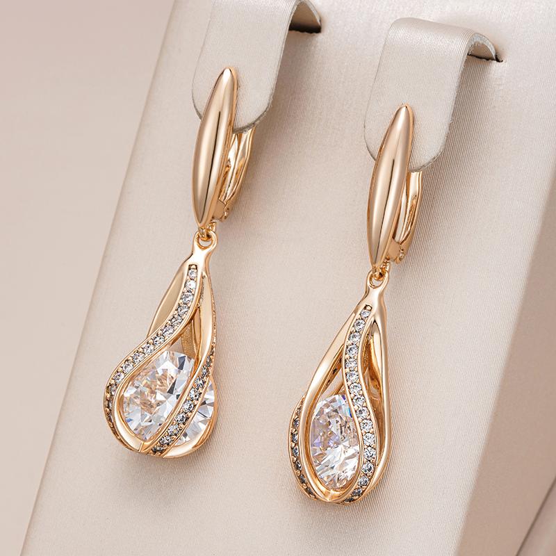 Unique Design Natural Zircon Dangle Earrings For Women Luxury Bride Wedding Jewelry Rose Gold Long English Earring