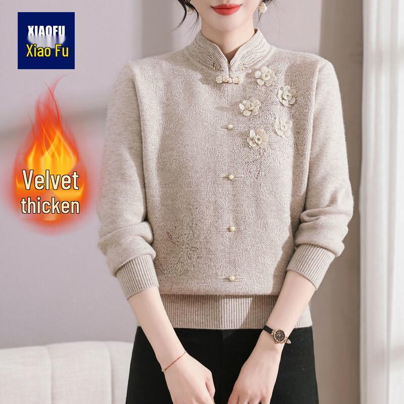 New Chinese Style Fleece-Lined Winter Sweater for Middle-Aged Women 2XL