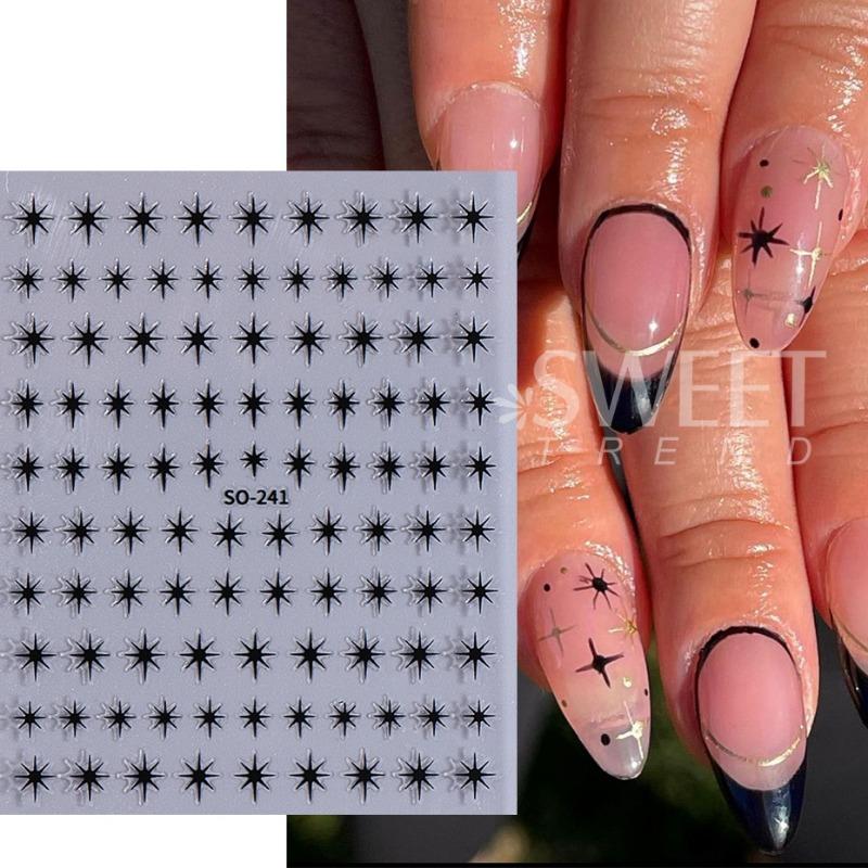 Hot Selling Star Nail Stickers Ins Style Silver Foil 8 Point Star Black White Self Adhesive Decals for Manicure
