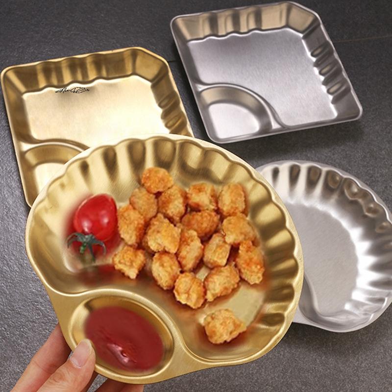 1Pc Retro French Shell Shaped Stainless Steel Snack Plate For French Fries And Fried Chicken Home Storage Decorative Sturdy